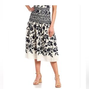ANTONIO MELANI Navy and White Floral Embroidered Skirt